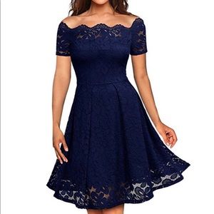 Floral Lace Boat Neck Cocktail Formal Swing Dress